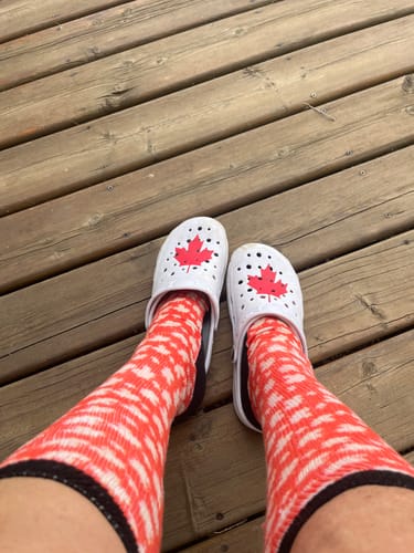 Colleen L. wearing our socks