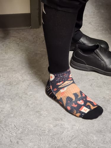 Sandra A. wearing our socks