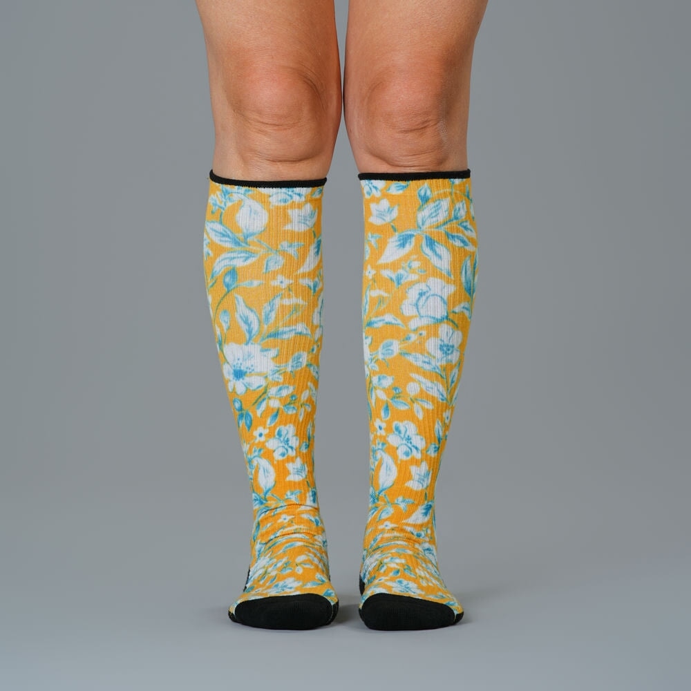 Mustard Floral Compression Socks