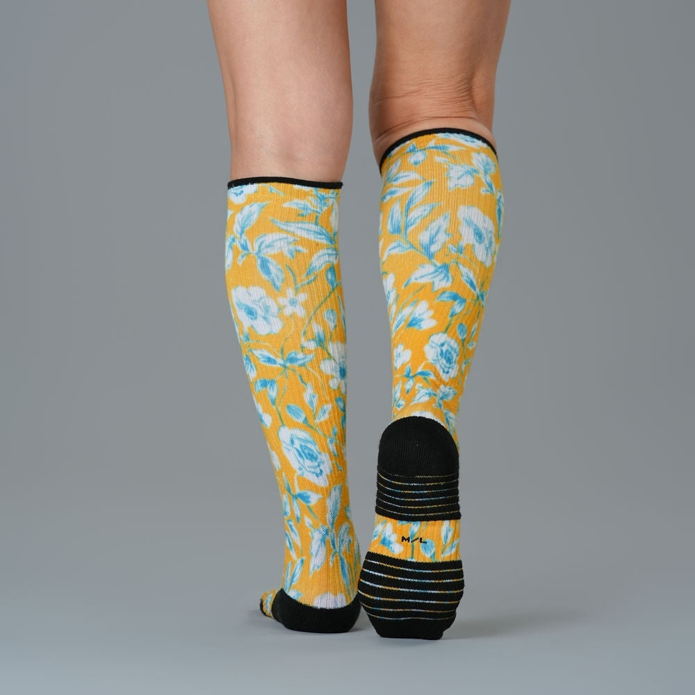 Mustard Floral Compression Socks