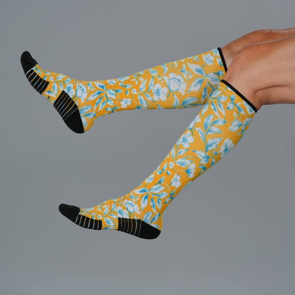Mustard Floral Compression Socks
