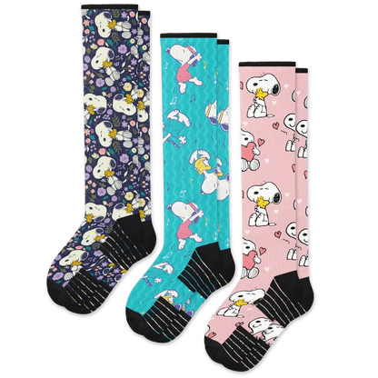 Live Laugh Snoopy Compression Socks Bundle 3-Pack