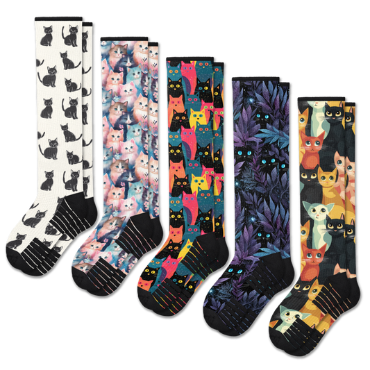Cozy Cats Compression Socks 5-Pack Bundle