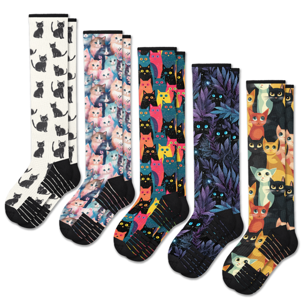 Cozy Cats Compression Socks 5-Pack Bundle