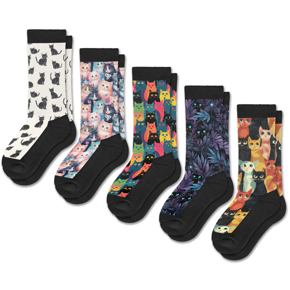 Cozy Cats EasyStretch™ Socks 5-Pack Bundle