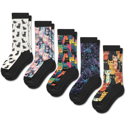 Cozy Cats EasyStretch™ Socks 5-Pack Bundle