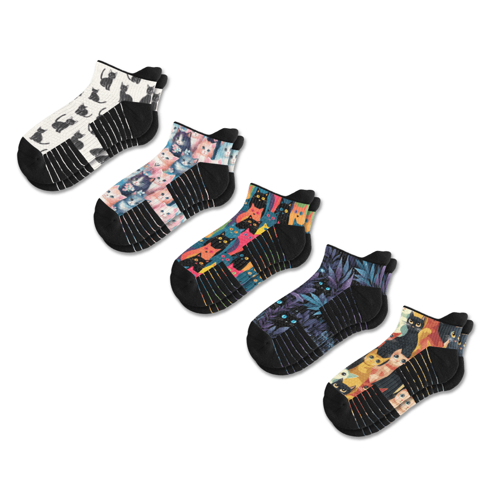 Cozy Cats Ankle Compression Socks 5-Pack Bundle