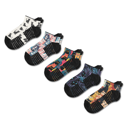 Cozy Cats Ankle Compression Socks 5-Pack Bundle