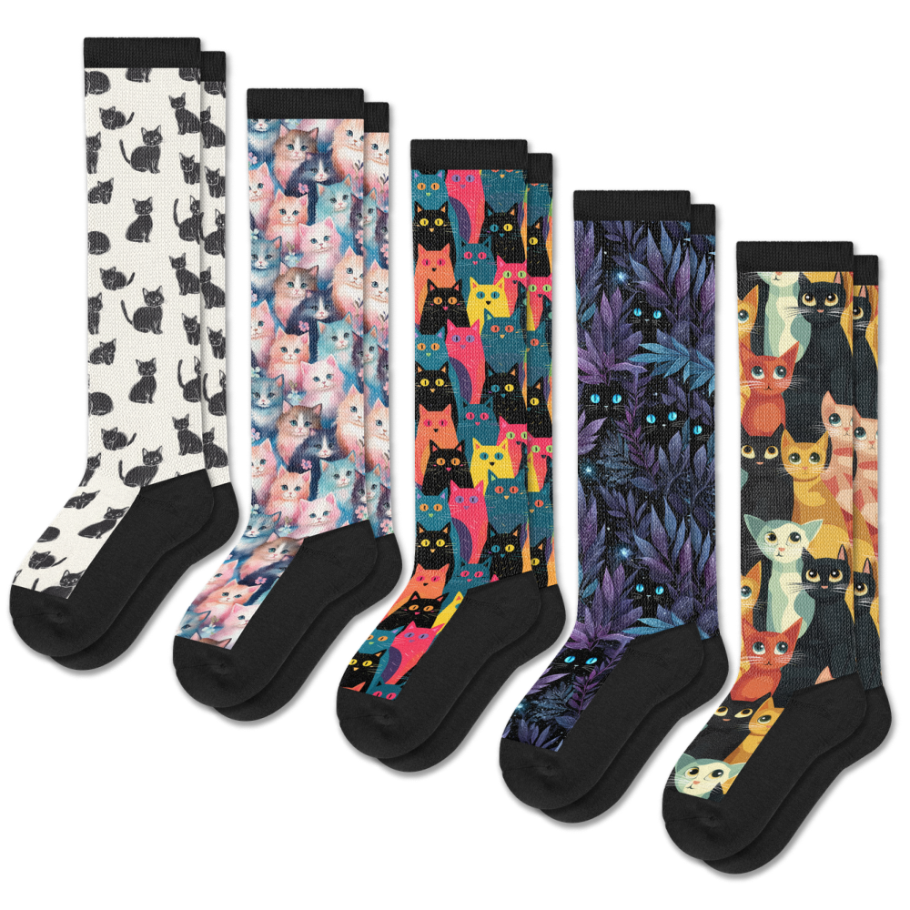 Cozy Cats EasyStretch™ Socks 5-Pack Bundle