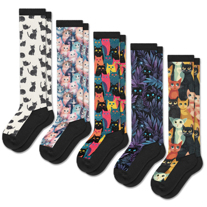 Cozy Cats EasyStretch™ Socks 5-Pack Bundle
