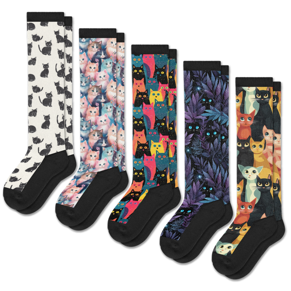 Cozy Cats EasyStretch™ Socks 5-Pack Bundle