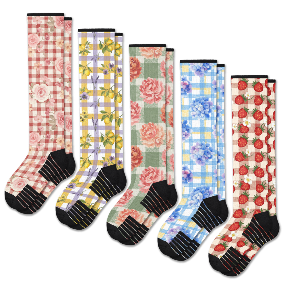 Gingham Garden Compression Socks 5-Pack Bundle