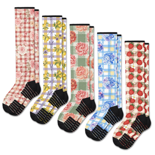Gingham Garden Compression Socks 5-Pack Bundle
