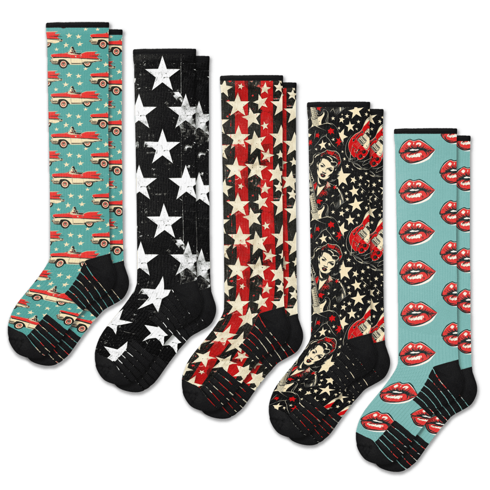 Retro Rocker Compression Socks 5-Pack Bundle