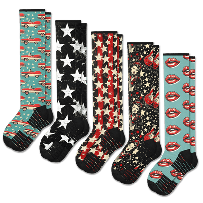 Retro Rocker Compression Socks 5-Pack Bundle