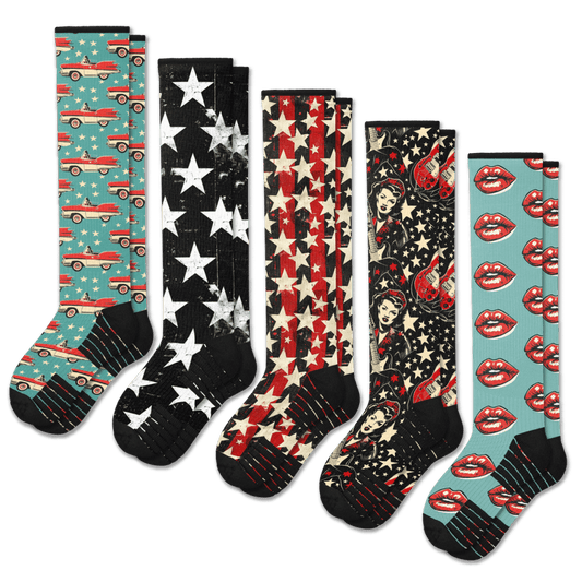 Retro Rocker Compression Socks 5-Pack Bundle