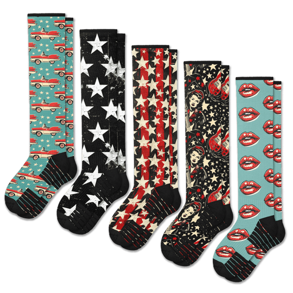 Retro Rocker Compression Socks 5-Pack Bundle