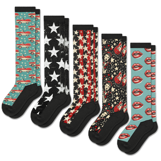 Retro Rocker EasyStretch™ Socks 5-Pack Bundle