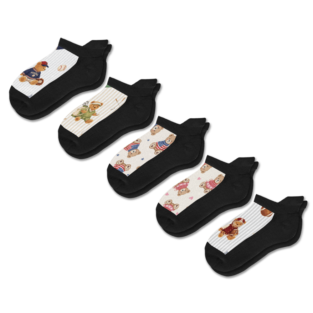 Teddy Bears Ankle Socks 5-Pack Bundle